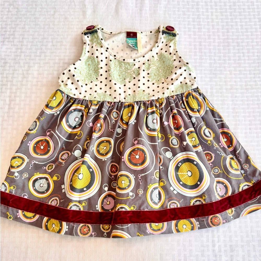 Matilda Jane Character Counts Girls Dress Size 6 Polka Dot Clock Print A-Line‎